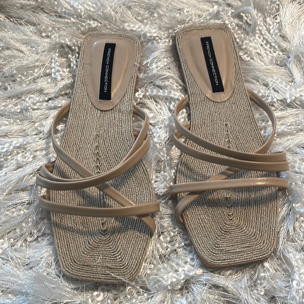 French Connection Women's Fashion Strappy Sandals with Hemp Rope Sock Sole